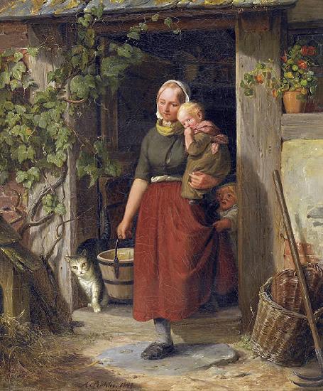 Adolph Heinrich Richter A young wine grower and her children Sweden oil painting art